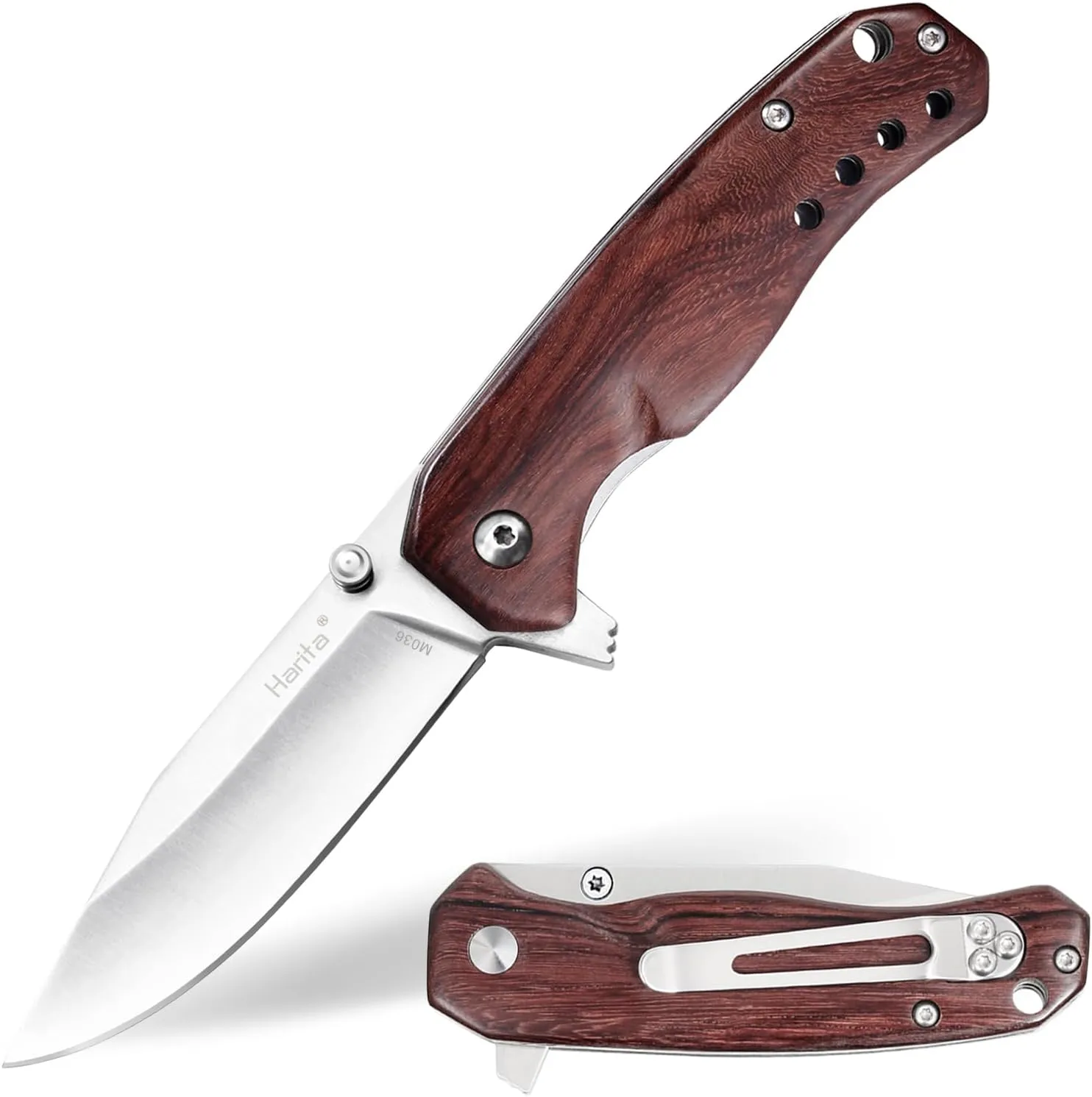 Harita Pocket Knife Folding Knives 2.75-inch Sharp Blade 8cr13mov Steel, Liner Lock Flipper Knife and Natura Wood Handle EDC Knife with Clip