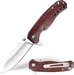 Harita Pocket Knife Folding Knives 2.75-inch Sharp Blade 8cr13mov Steel, Liner Lock Flipper Knife and Natura Wood Handle EDC Knife with Clip
