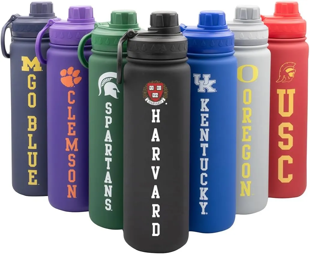 Harvard Logo Water Bottle - Black Double Walled Stainless Steel 24 oz Keeps Drinks Cold or Hot