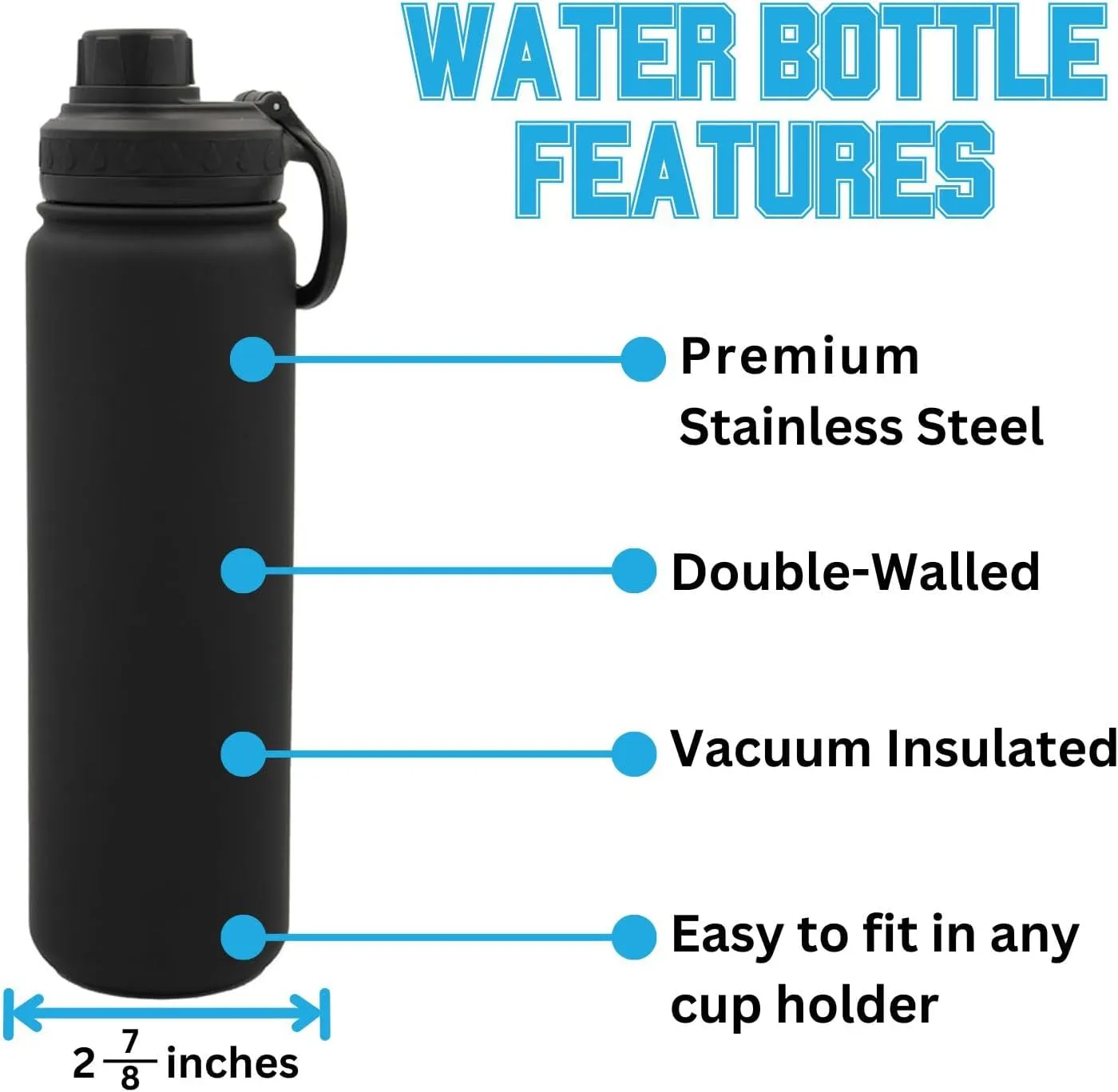 Harvard Logo Water Bottle - Black Double Walled Stainless Steel 24 oz Keeps Drinks Cold or Hot