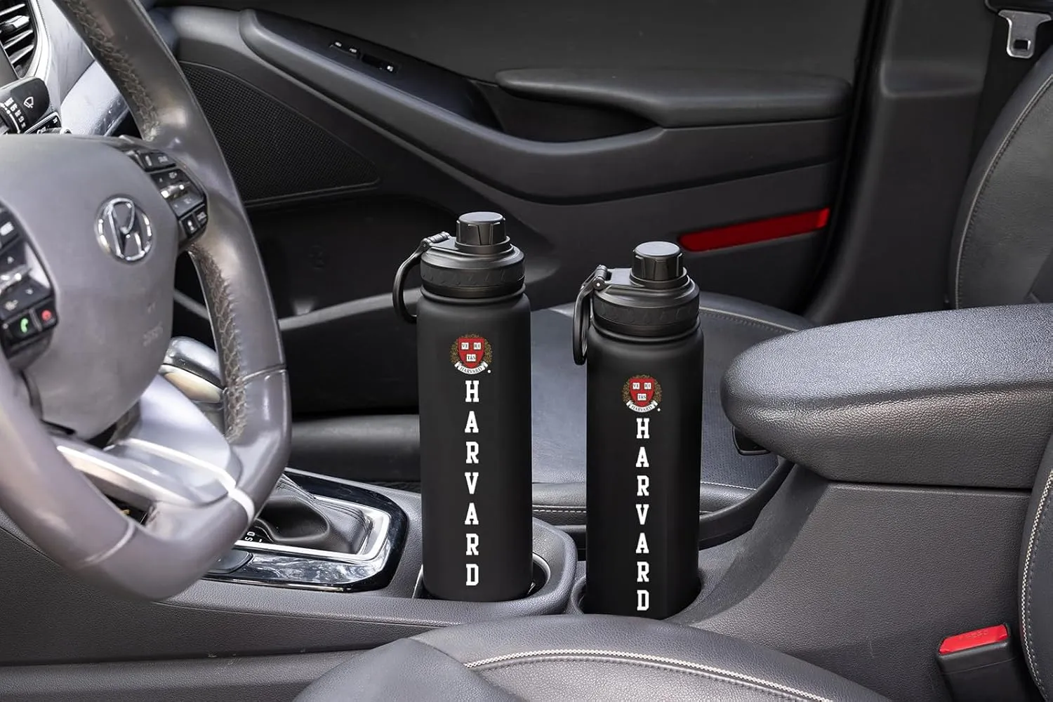 Harvard Logo Water Bottle - Black Double Walled Stainless Steel 24 oz Keeps Drinks Cold or Hot