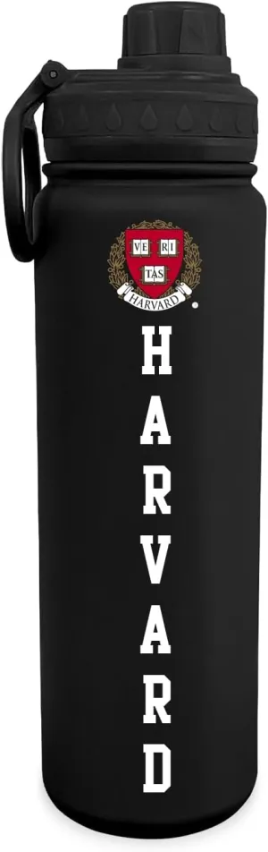 Harvard Logo Water Bottle - Black Double Walled Stainless Steel 24 oz Keeps Drinks Cold or Hot