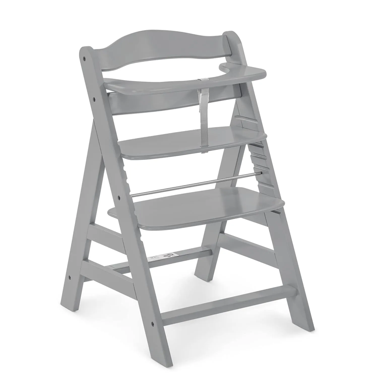 hauck Alpha  Grow Along Solid Beechwood Boosted Highchair with Adjustable Seat, 5 Point Safety Harness, and Bumper Bar for Infants and Toddlers, Grey