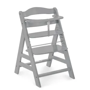 hauck Alpha  Grow Along Solid Beechwood Boosted Highchair with Adjustable Seat, 5 Point Safety Harness, and Bumper Bar for Infants and Toddlers, Grey