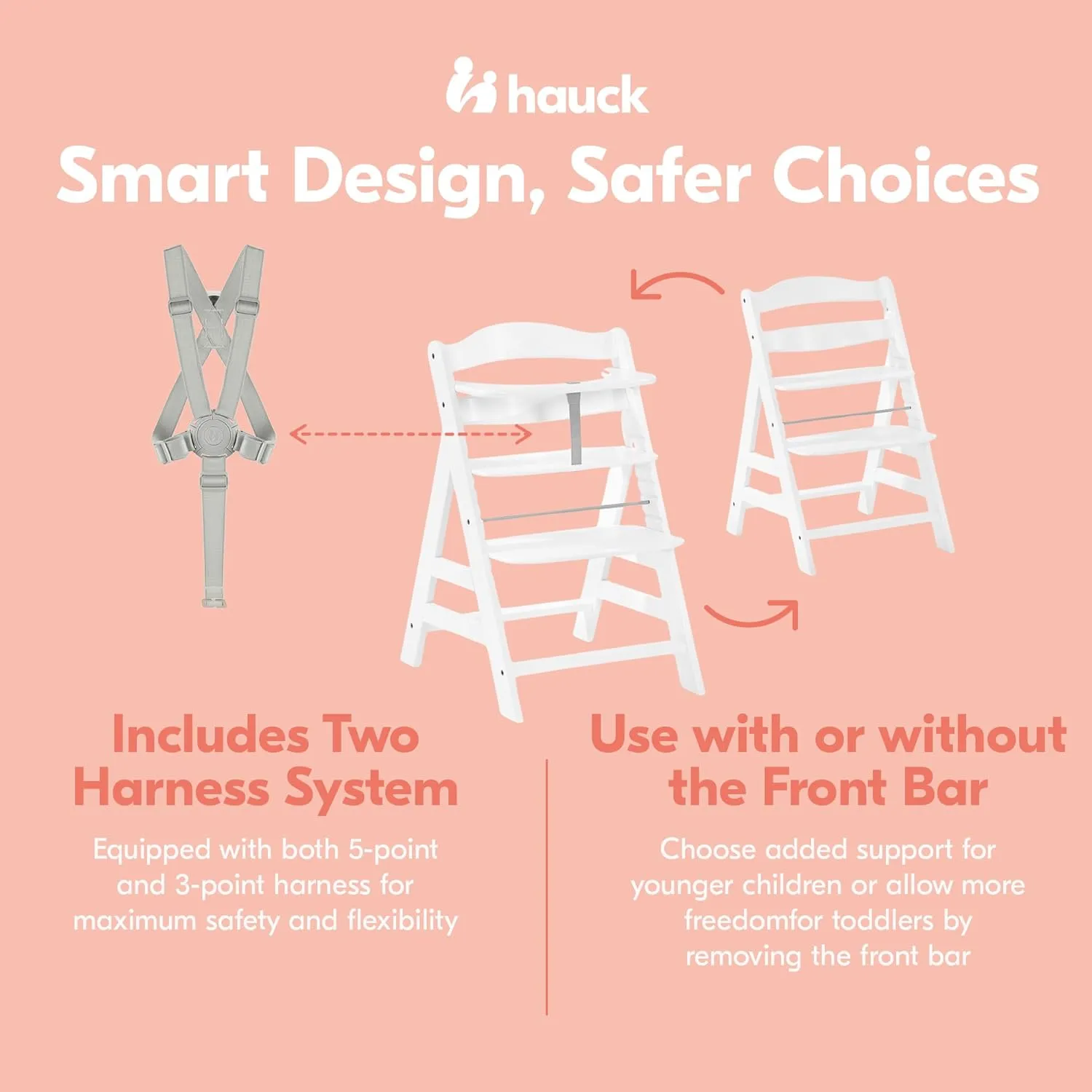 hauck Alpha  Grow Along Solid Beechwood Highchair with Adjustable Seat, White