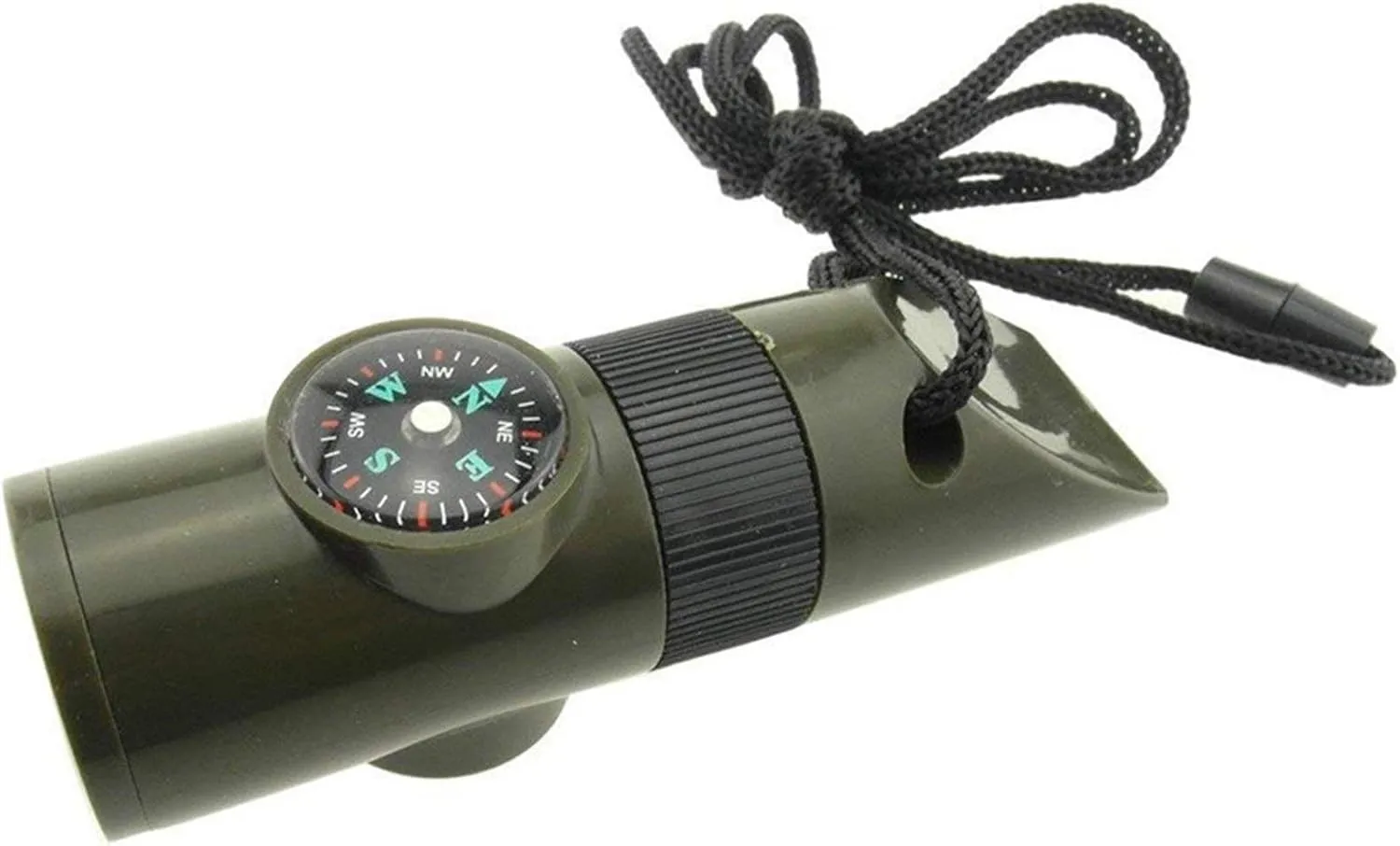 HBJWOV 7in1 Emergency Survival Whistle Compass Multifunction Tool Magnifier Flashlight Storage Container Thermometer for Camping Hiking