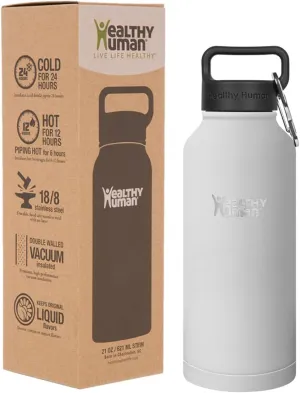 Healthy Human Stainless Steel Water Bottle | Double Walled Vacuum Insulated Water Thermos for Adults | Eco-Friendly Travel Bottles with Leak Proof Lid (Pure White, 32 oz/ 946 ML)