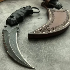 Heavy Duty Pocket Tactical Fixed Blade Karambit Knife G10 Handle D2 Blade Double Edged Strike Hunting Knifes CSGO Claw Knives (Black)