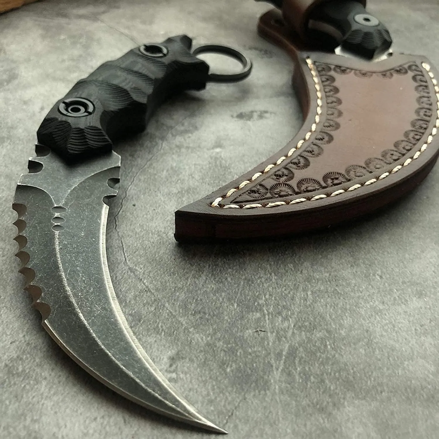 Heavy Duty Pocket Tactical Fixed Blade Karambit Knife G10 Handle D2 Blade Double Edged Strike Hunting Knifes CSGO Claw Knives (Black)
