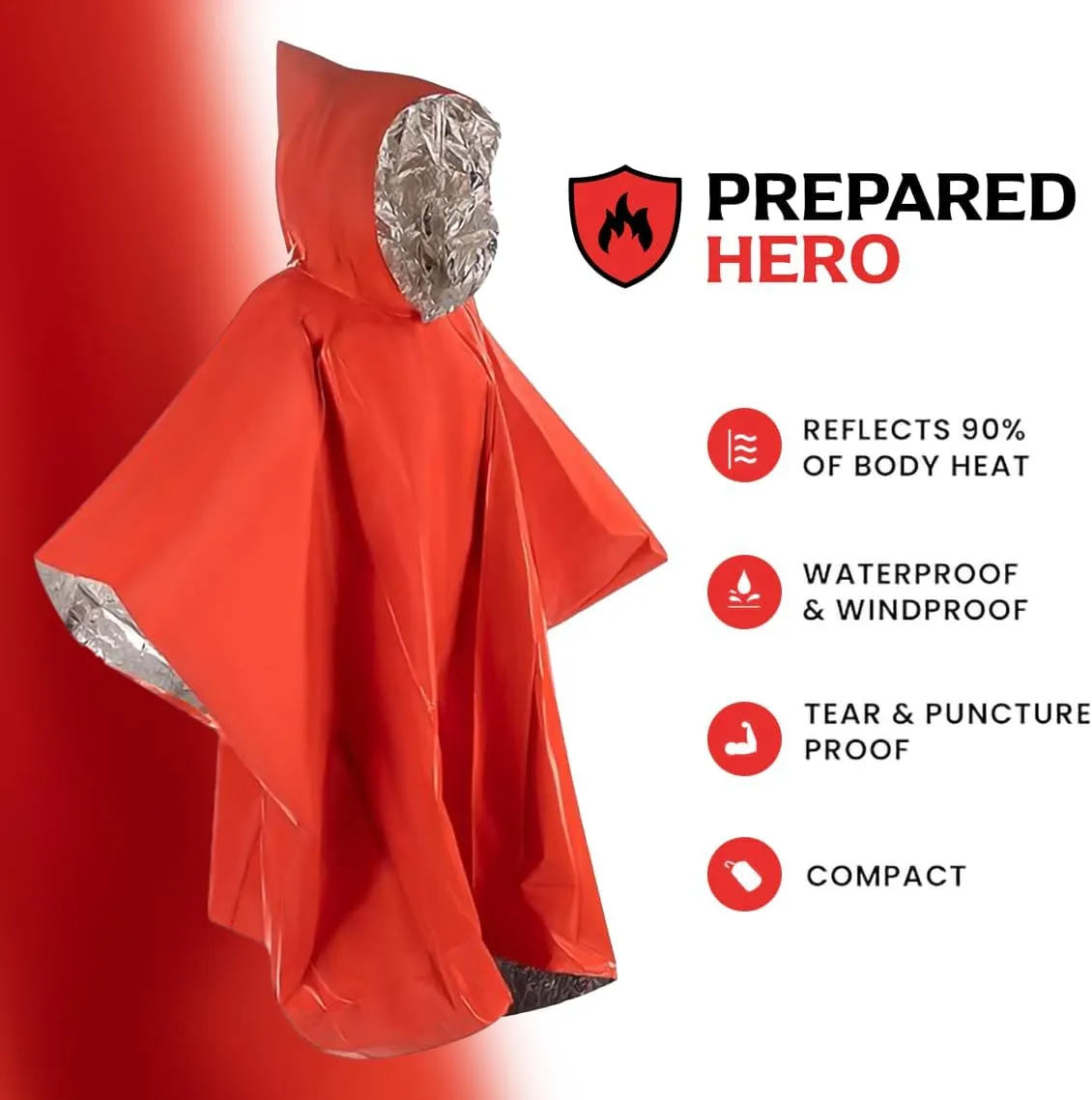 Hero Prepared Survival Tool Poncho for Camping, Heat Insulation