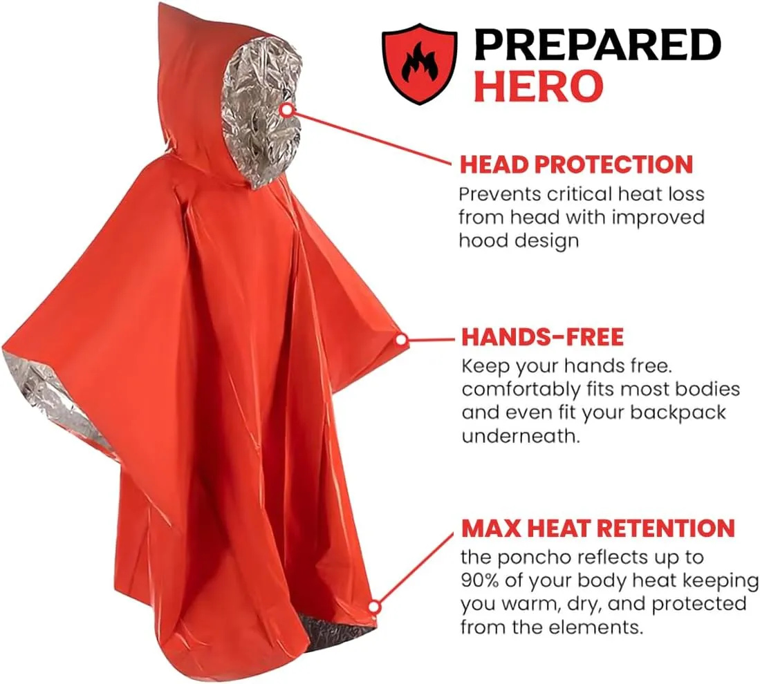 Hero Prepared Survival Tool Poncho for Camping, Heat Insulation