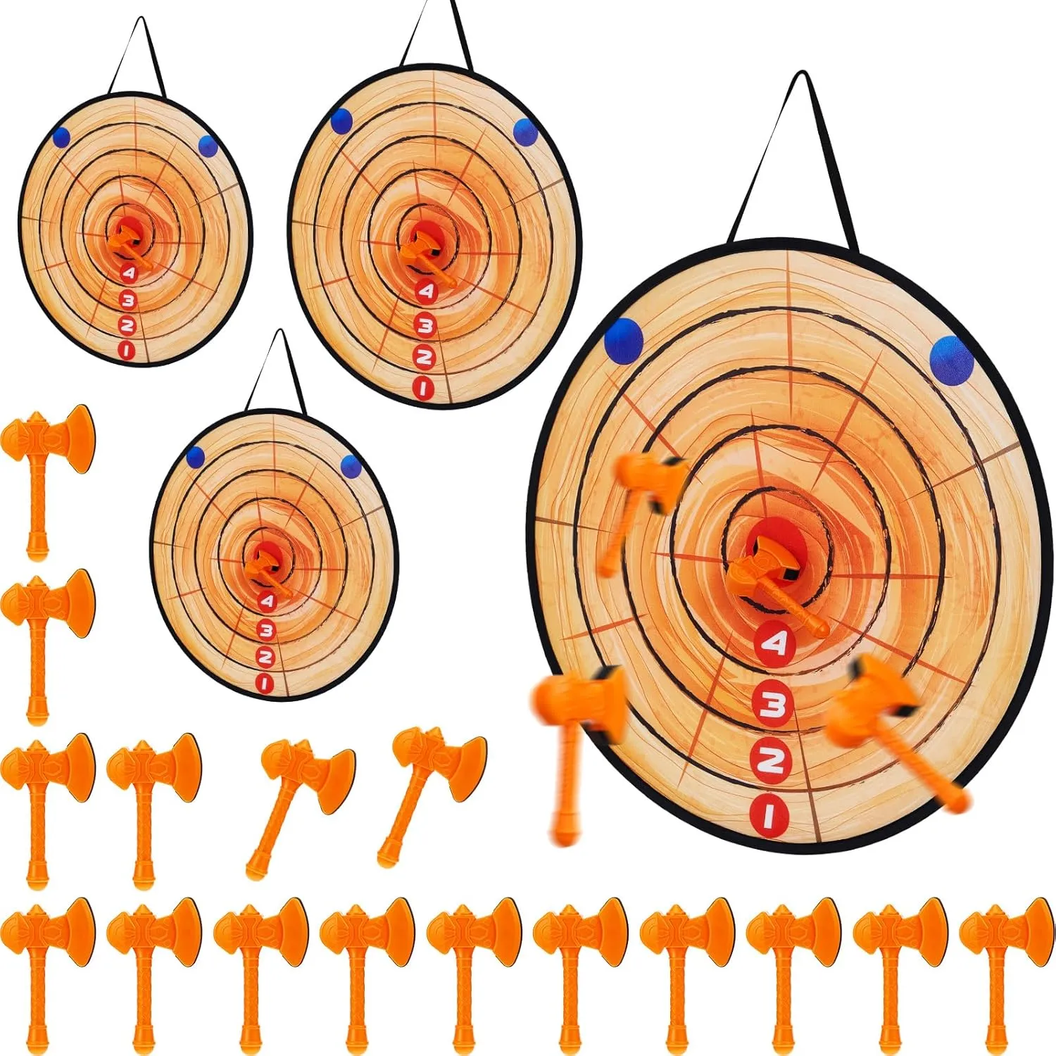 Hiboom 4 Set Axe Throwing Game Backyard Axe Throwing Toys Include 4 Pcs Dartboard and 16 Pcs Axes, Ax Dart Games Indoor Outdoor Target Game Gifts for Christmas Party Camping(Light Brown)