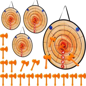 Hiboom 4 Set Axe Throwing Game Backyard Axe Throwing Toys Include 4 Pcs Dartboard and 16 Pcs Axes, Ax Dart Games Indoor Outdoor Target Game Gifts for Christmas Party Camping(Light Brown)