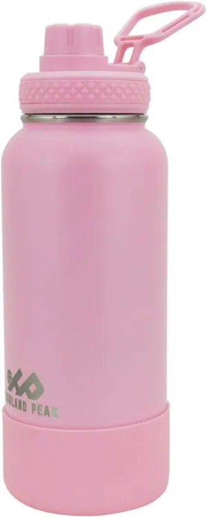 Highland Peak 32 oz Stainless Steel Double Wall Insulated Water Bottle and Beer Growler Wide Mouth Canteen - Hot and Cold - BPA Free Metal Thermos Flask - 1/4 Gallon Jug (32 oz, Pink)
