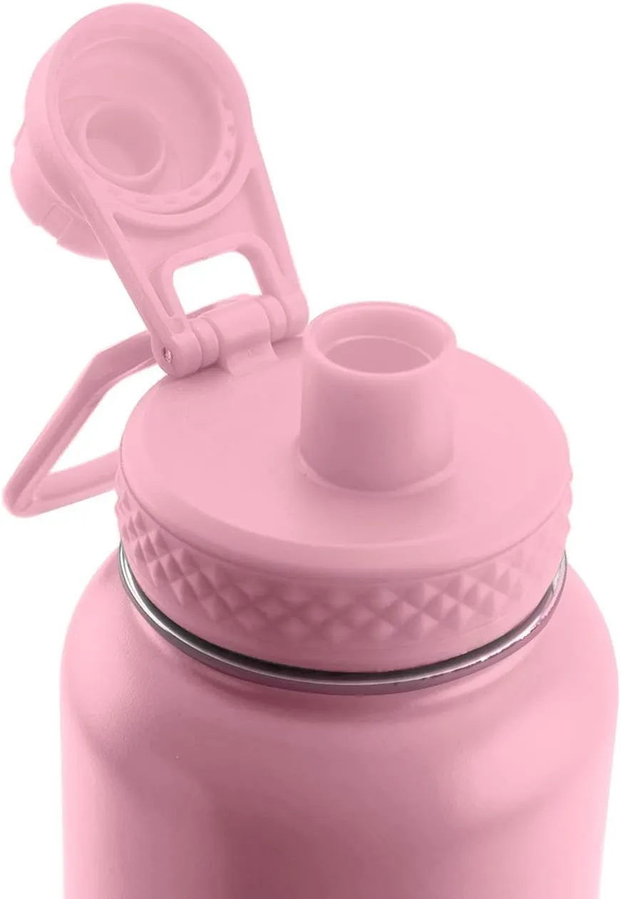 Highland Peak 32 oz Stainless Steel Double Wall Insulated Water Bottle and Beer Growler Wide Mouth Canteen - Hot and Cold - BPA Free Metal Thermos Flask - 1/4 Gallon Jug (32 oz, Pink)