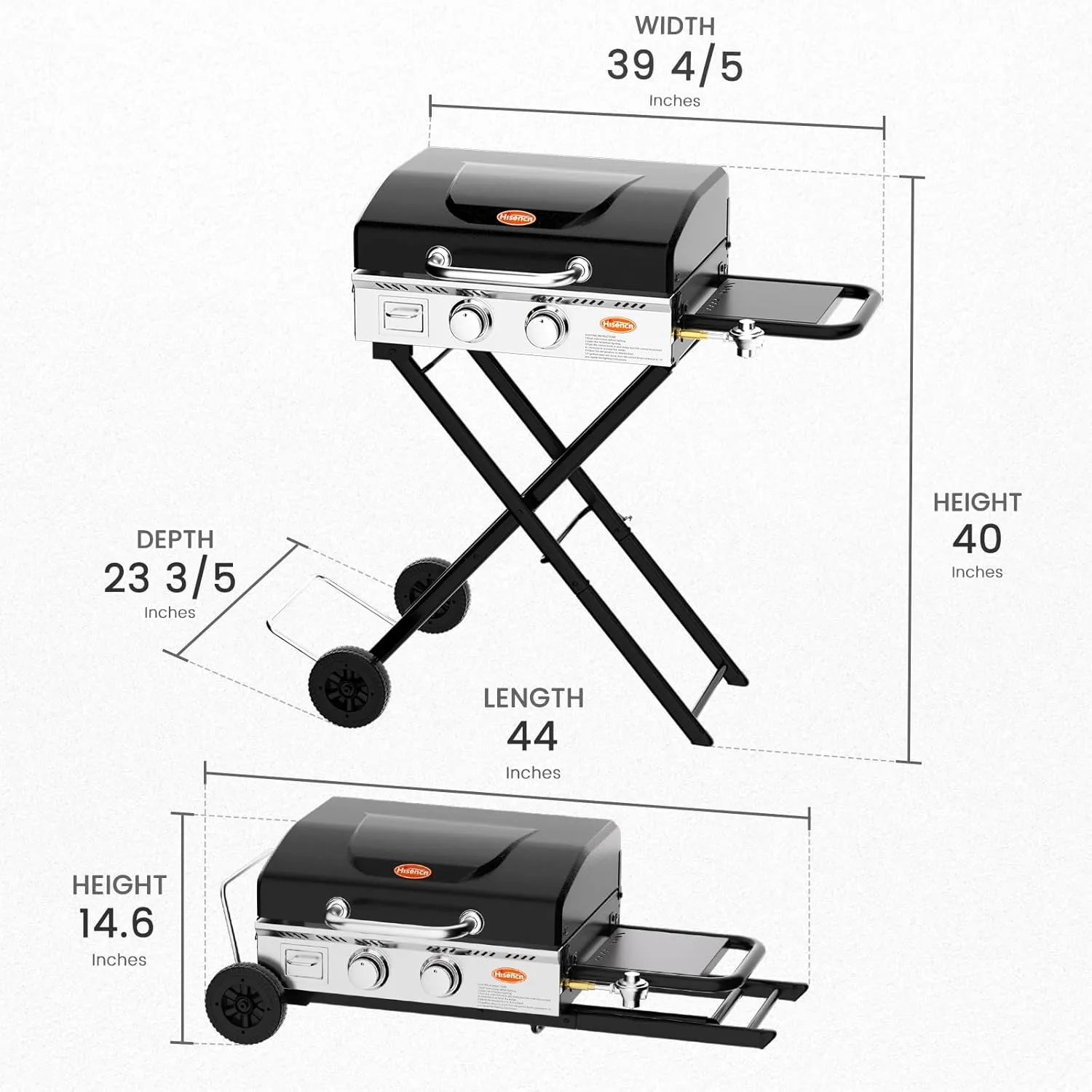 Hisencn 2-Burner Propane Gas Griddle with Collapsible Stand, Propane Gas Grill, 22 Inch Portable Griddle with Side Table & 352 Sq. In. Cooking Area for Camping, Tailgating, Backyard & Patio