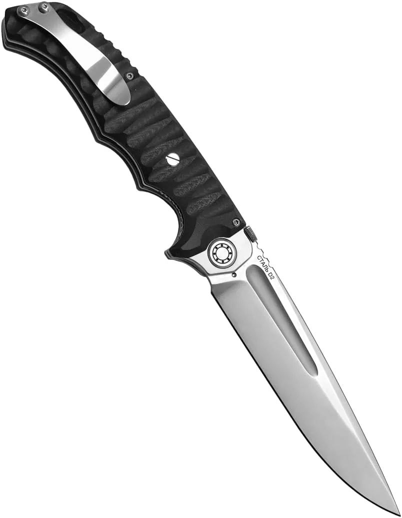HOKC Cougar | 332-100406 | Pocket Knife, EDC Knife by Official Dealer - Designed by Russian Master Aleksander Biryukov - Liner Lock, G10 Handle, Thumb Stud, Pocket Clip, D2 Stainless Steel, Satin Finished - Ideal for Camping & Hunting