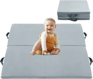 HOMBYS Memory Foam Baby Play Mat Extra Thick Foldable & Portable Playpen Mat for Kids, Toddler Crawling & Play, Super Soft Velvet with Non-Slip Backing, 71"x59"