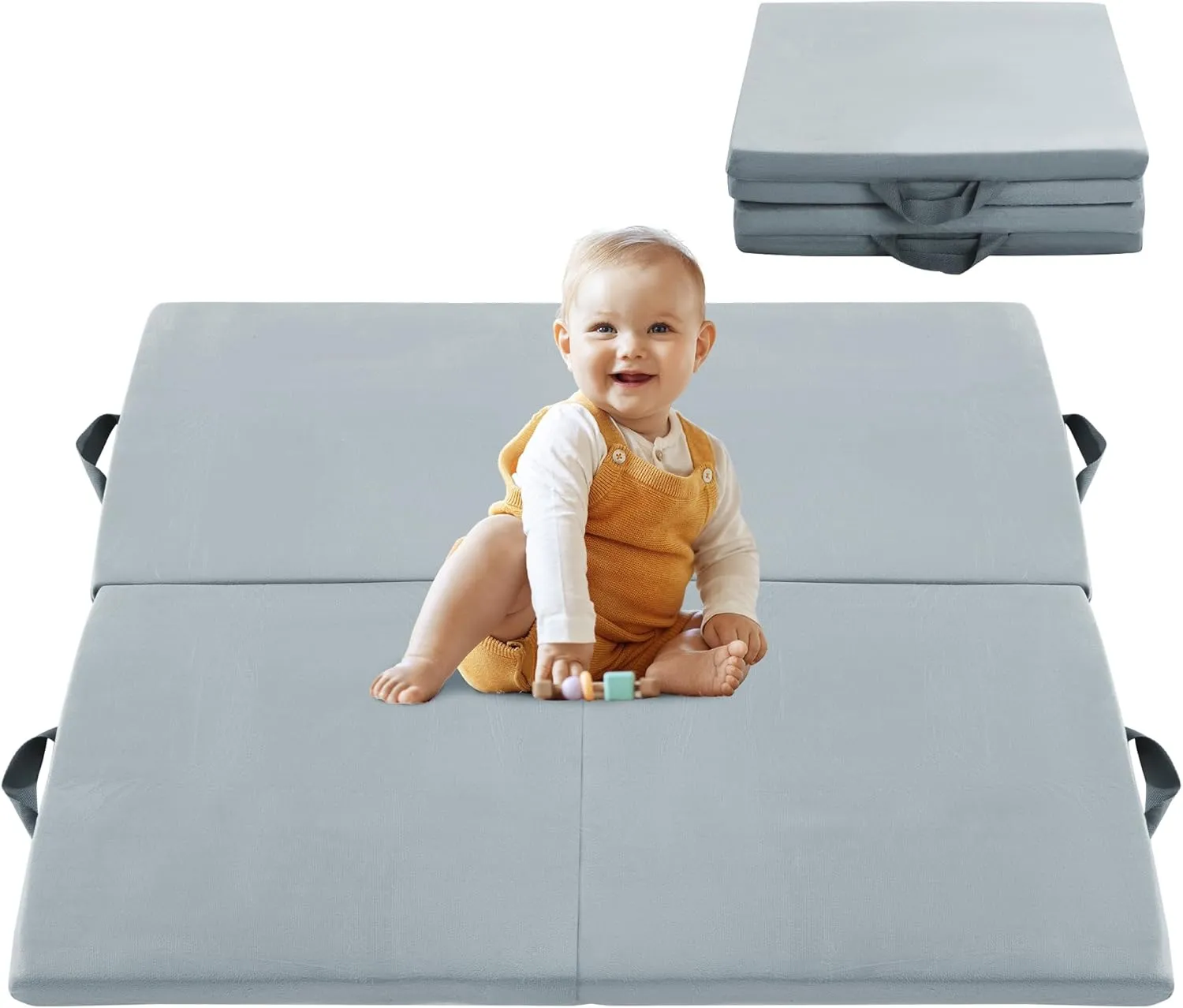 HOMBYS Memory Foam Baby Play Mat Extra Thick Foldable & Portable Playpen Mat for Kids, Toddler Crawling & Play, Super Soft Velvet with Non-Slip Backing, 71"x59"