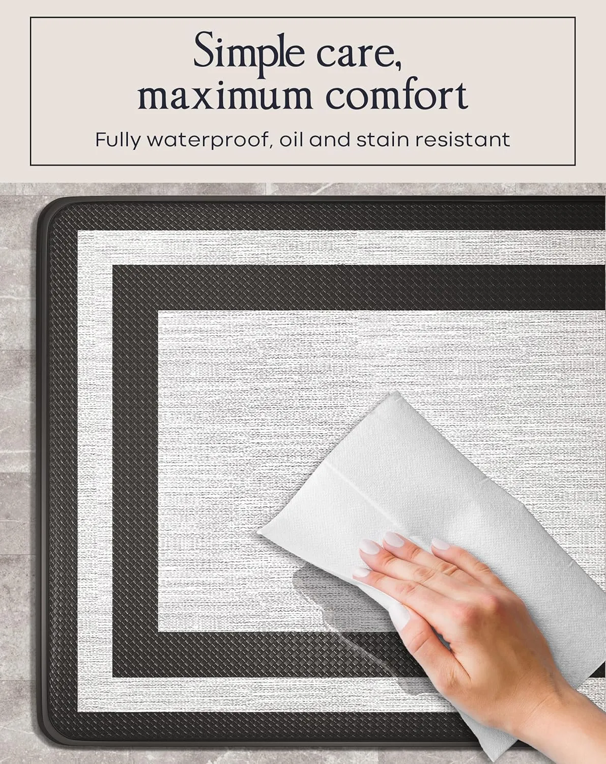 Homergy Anti Fatigue Kitchen Mats for Floor 2 PCS, Memory Foam Cushioned Rugs, Comfort Standing Desk Mats for Office, Home, Laundry Room, Waterproof & Ergonomic, 17.3×30.3 & 17.3×59, Fabric Black