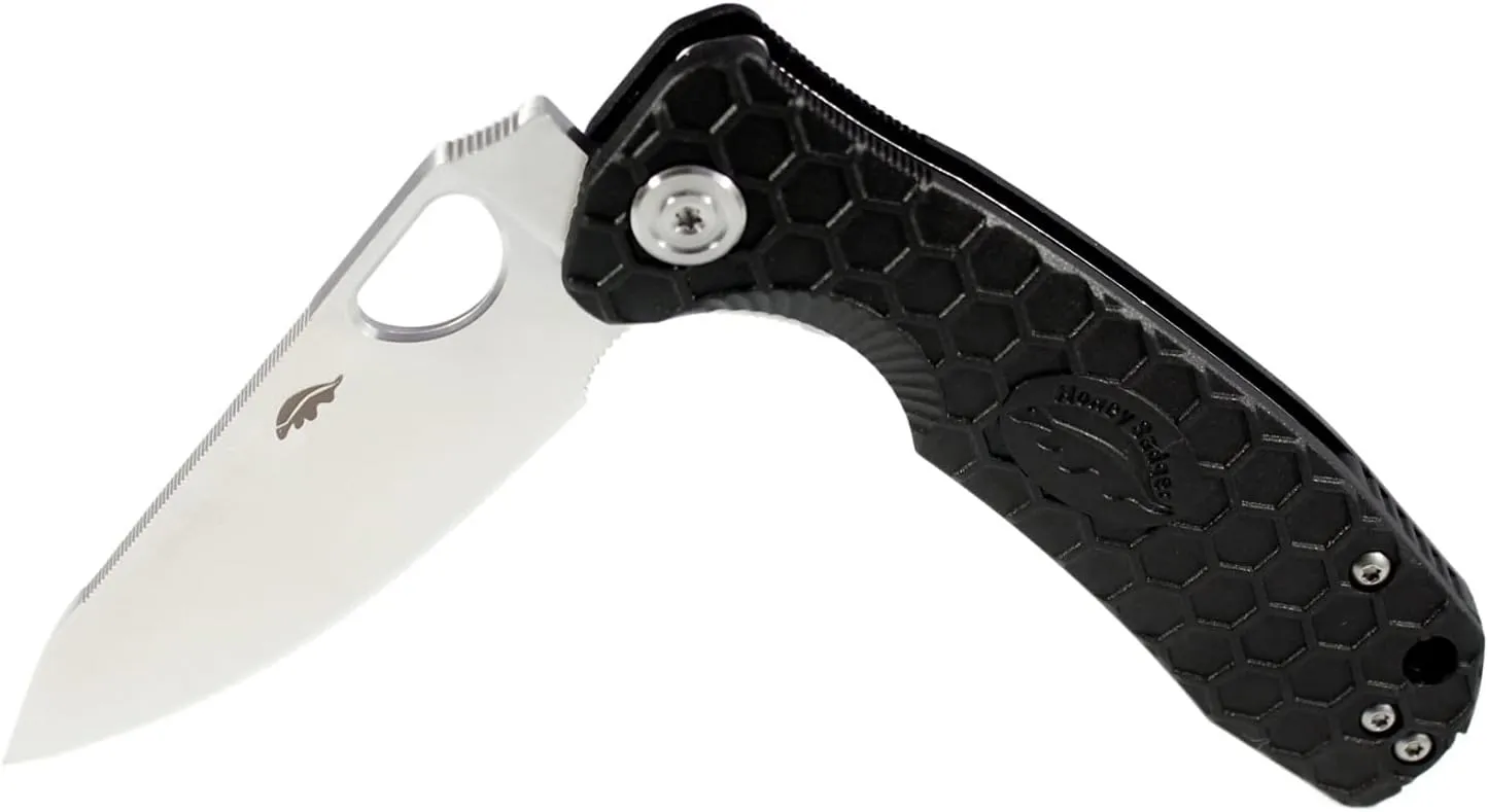 Honey Badger Medium Leaf Black Pocket Knife - 3.19" Blade Fiberglass-Reinforced Nylon Handle Ambidextrous Clip 2.9oz