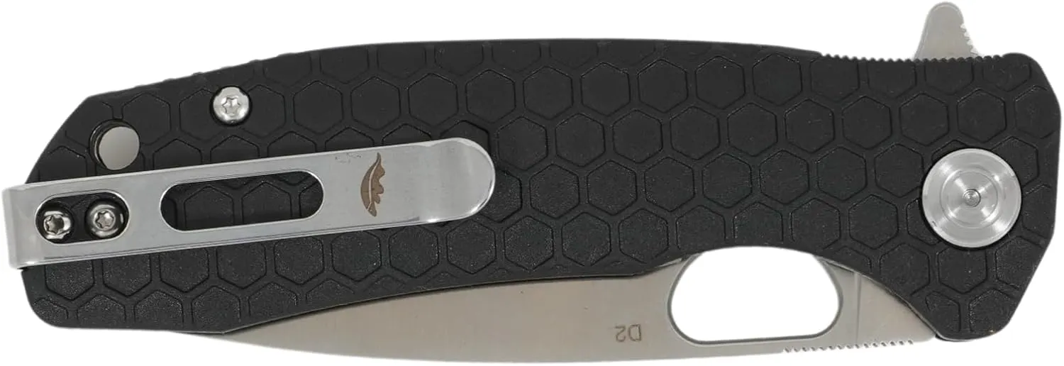 Honey Badger Small Pocket Knife EDC Drop Point Folding Utility Knife 2.8" Steel Blade Reversible Pocket Clip - (2.6oz) Drop Point D2 Small Black HB1026