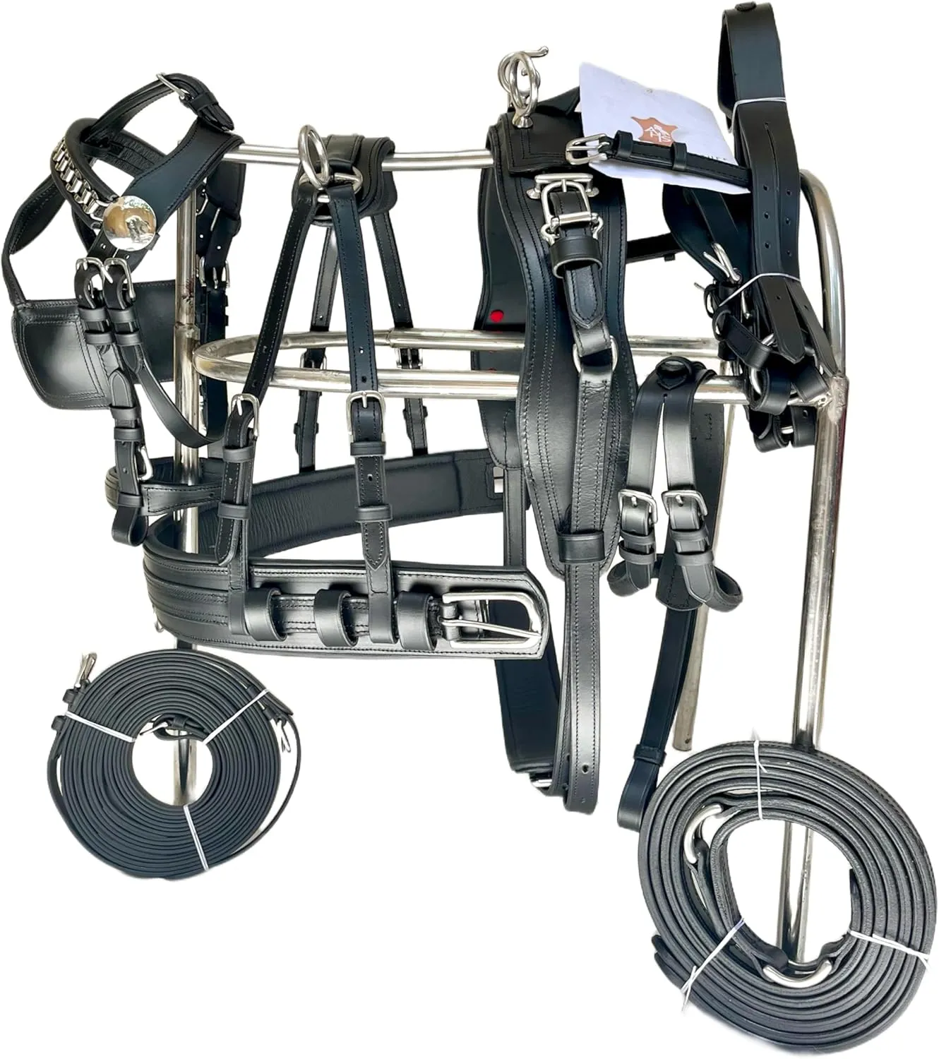 Horse Harness Made of Leather with a Black browband and Chain Design (Pony)