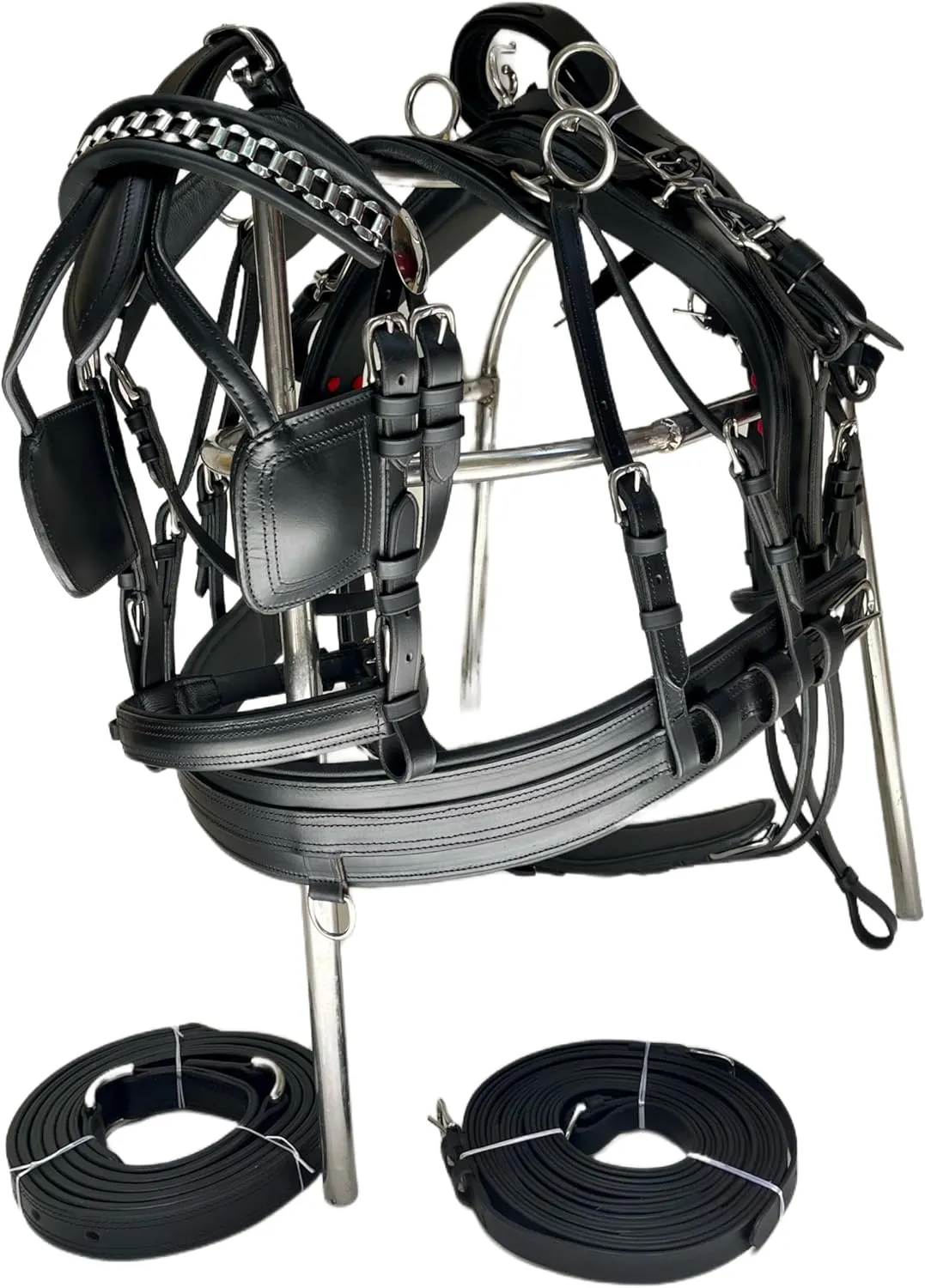 Horse Harness Made of Leather with a Black browband and Chain Design (Pony)