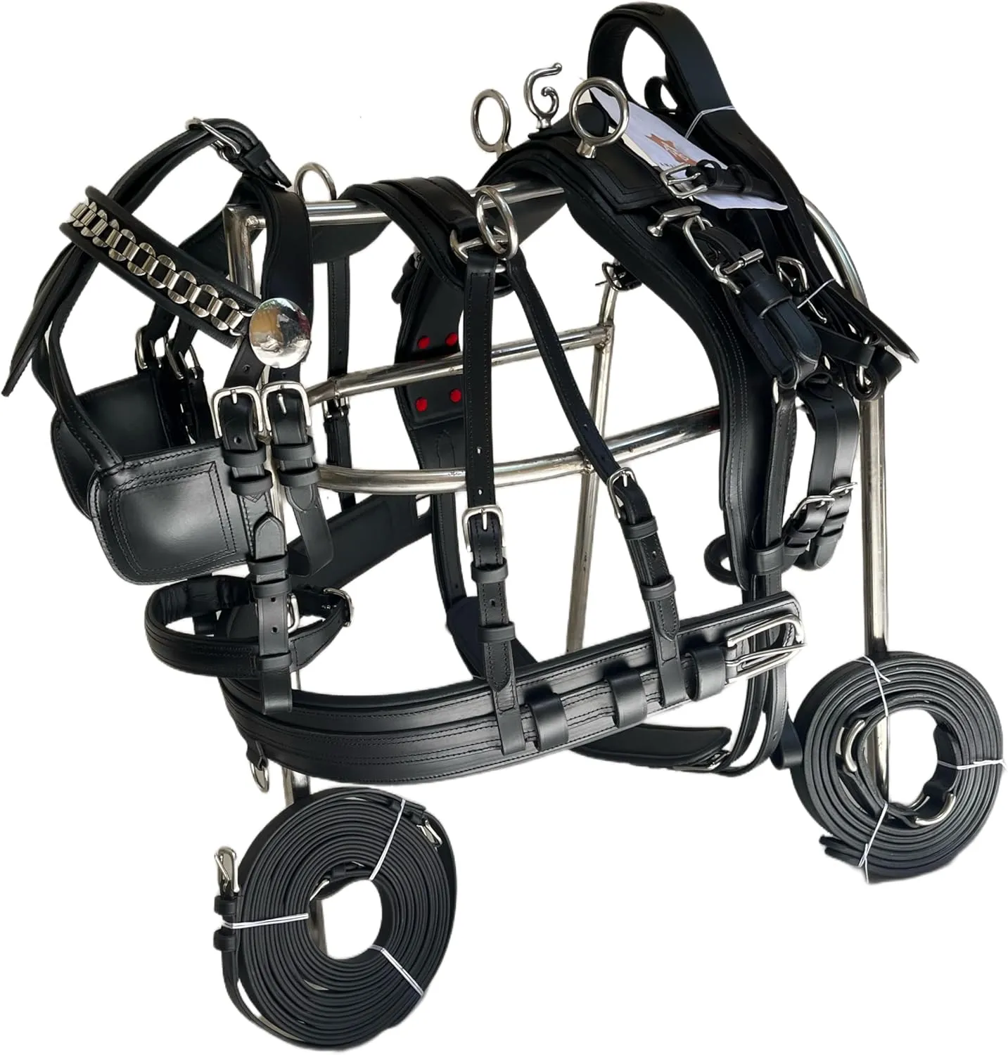 Horse Harness Made of Leather with a Black browband and Chain Design (Pony)