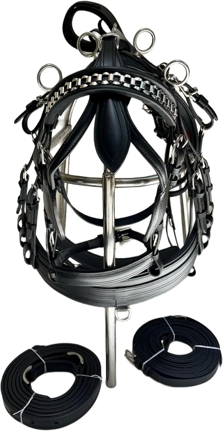 Horse Harness Made of Leather with a Black browband and Chain Design (Pony)