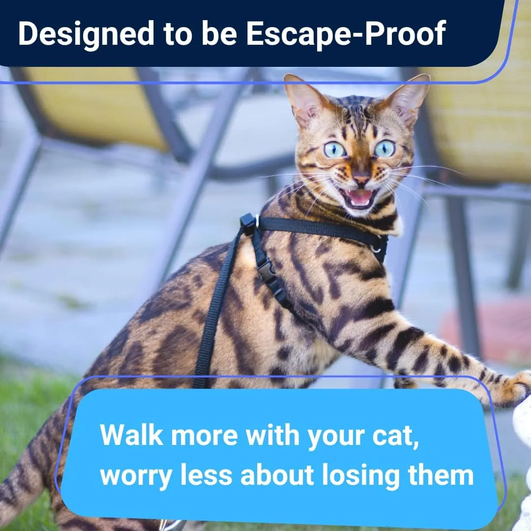 Houdini™ Escape Proof Cat Harness and Leash Set by OutdoorBengal – Black, Medium Cat Harness for Walking