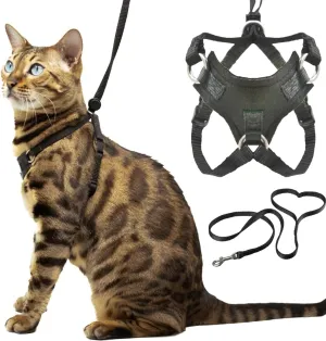 Houdini™ Escape Proof Cat Harness and Leash Set by OutdoorBengal – Black, Medium Cat Harness for Walking
