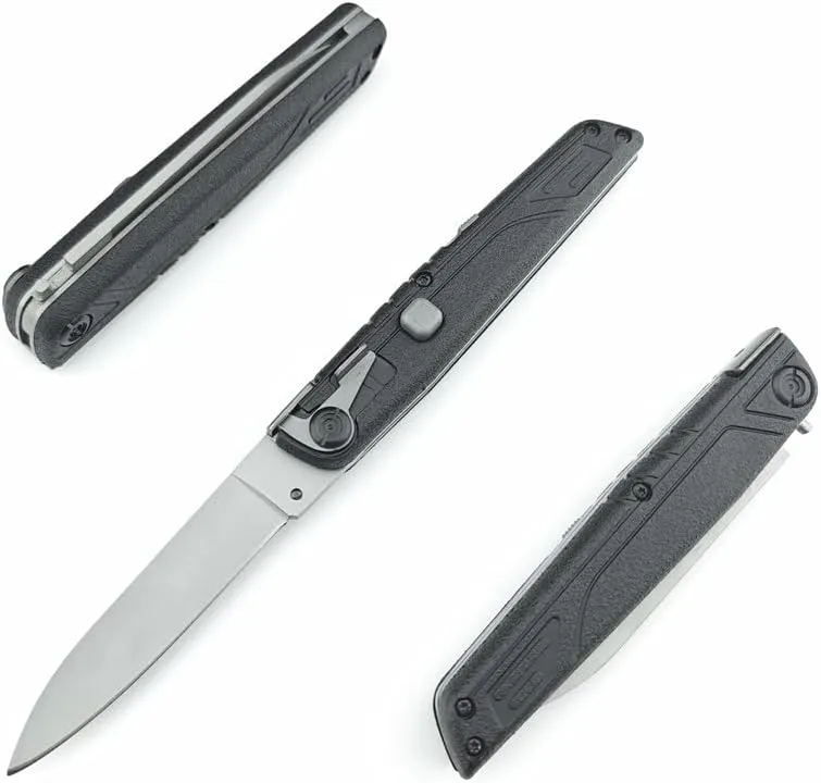 HUAAO Push Button Knife，Assisted Opening Pocket Knife，With nylon sheath EDC Folding Pocket knives For Men，For camping, fishing, hiking