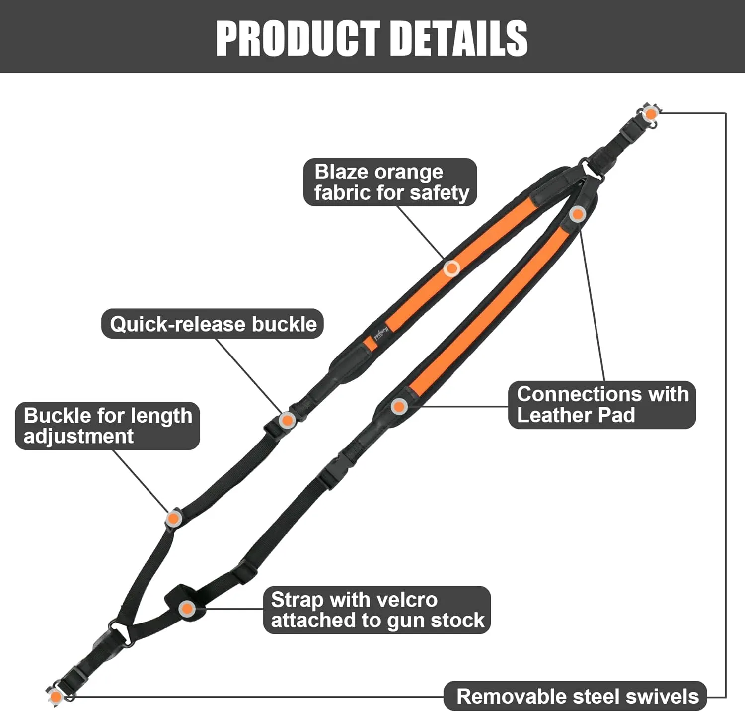 HUNTPAL Backpack Style Hands-Free Gun Sling for Rifle Shotgun Crossbow, Neoprene Padded Hunting Sling Double Shoulder Strap with Swivels, Universal Backpack Strap for Outdoors
