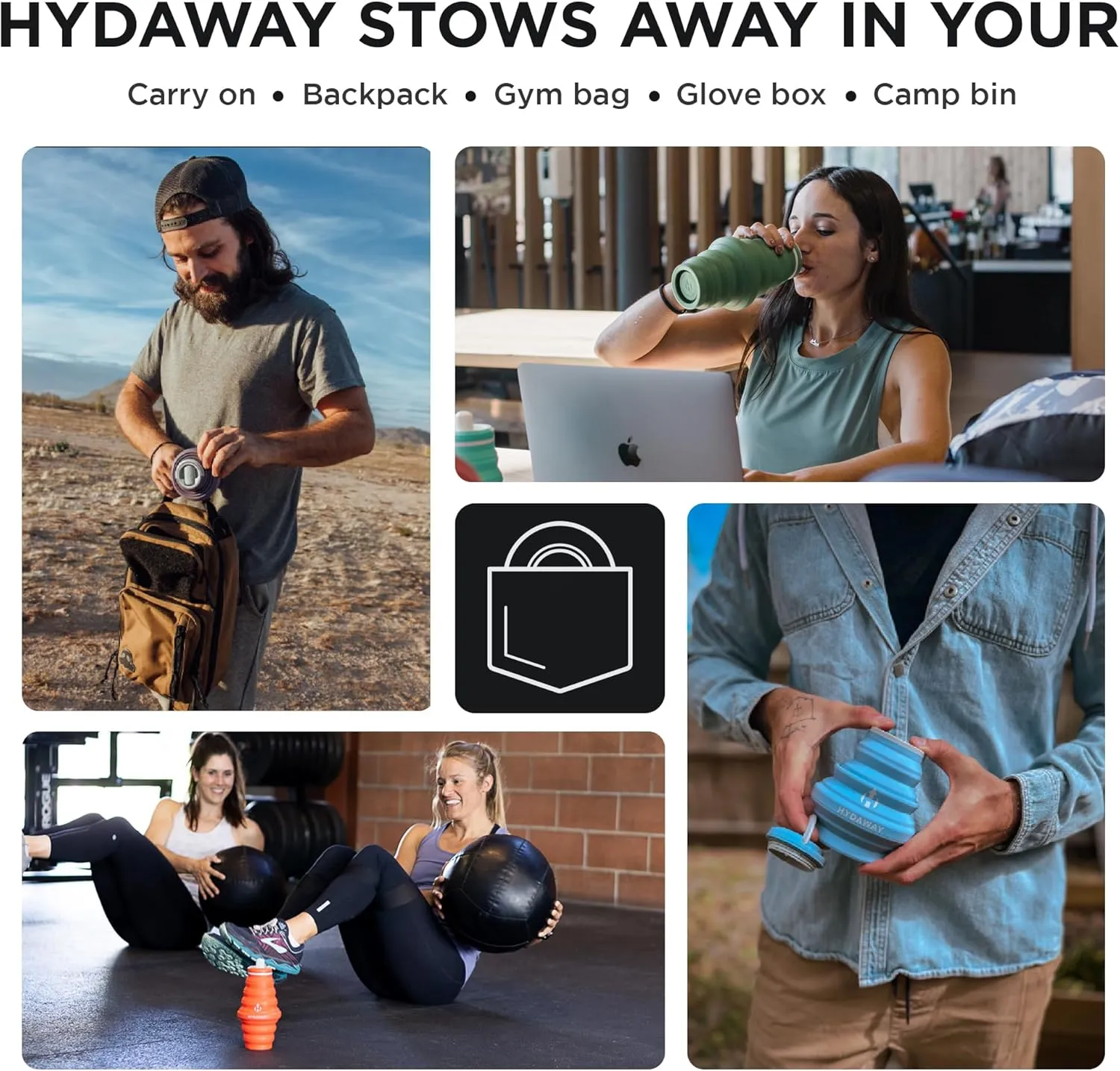 HYDAWAY Collapsible Water Bottle - 17oz I Reusable Water Bottles with Flip Top Lid for Travel, Hiking, Backpacking I Portable & Leakproof, Food-Grade Silicone, BPA Free, Collapses to 1.5”