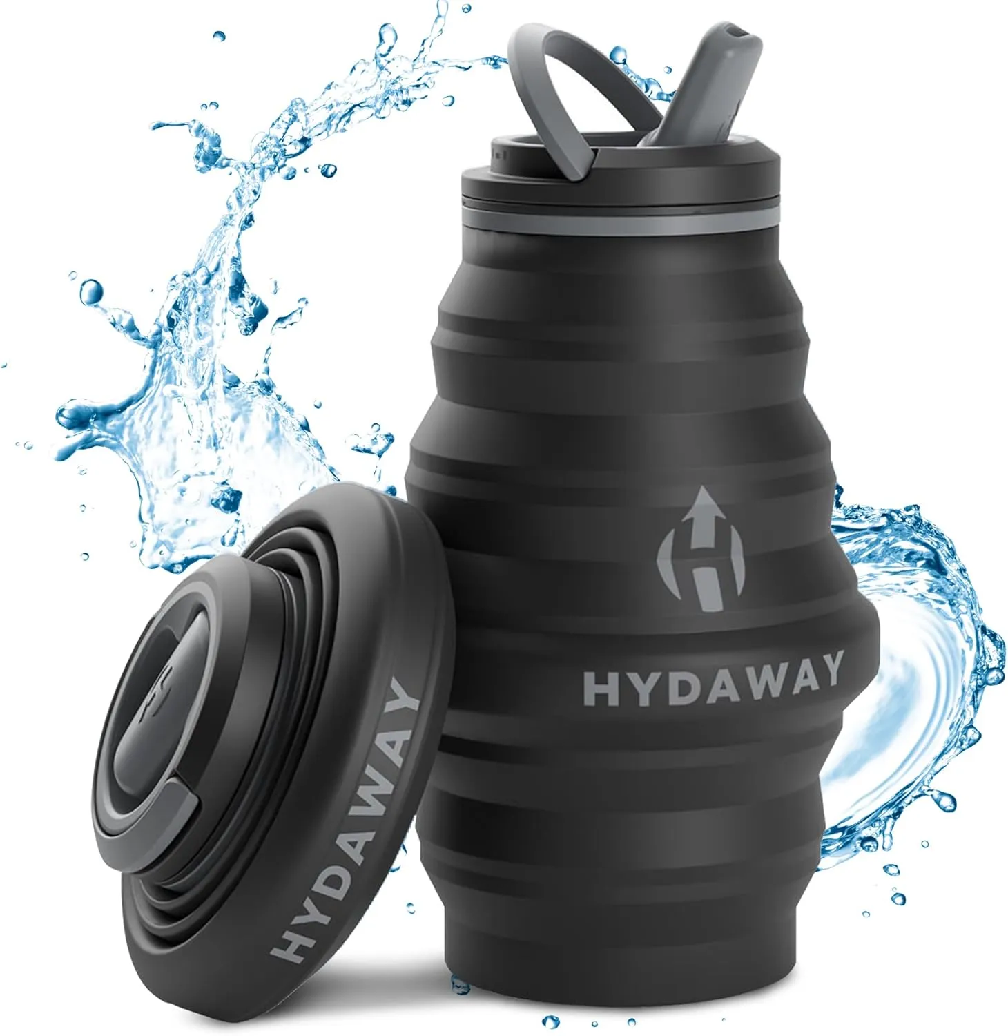 HYDAWAY Collapsible Water Bottle - 17oz I Reusable Water Bottles with Flip Top Lid for Travel, Hiking, Backpacking I Portable & Leakproof, Food-Grade Silicone, BPA Free, Collapses to 1.5”
