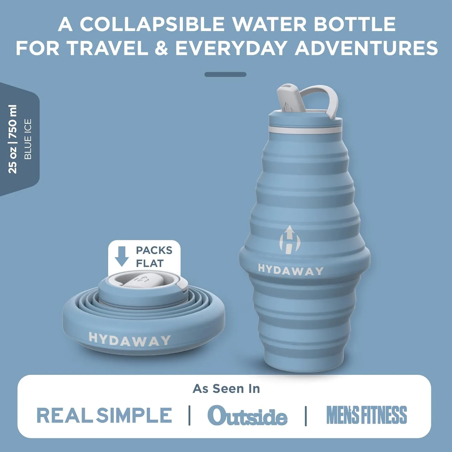 HYDAWAY Collapsible Water Bottle - 25oz I Reusable Water Bottle with Flip Top Lid for Travel, Hiking, Backpacking I Portable & Leakproof, Food-Grade Silicone, BPA Free, Collapses to 1.5”