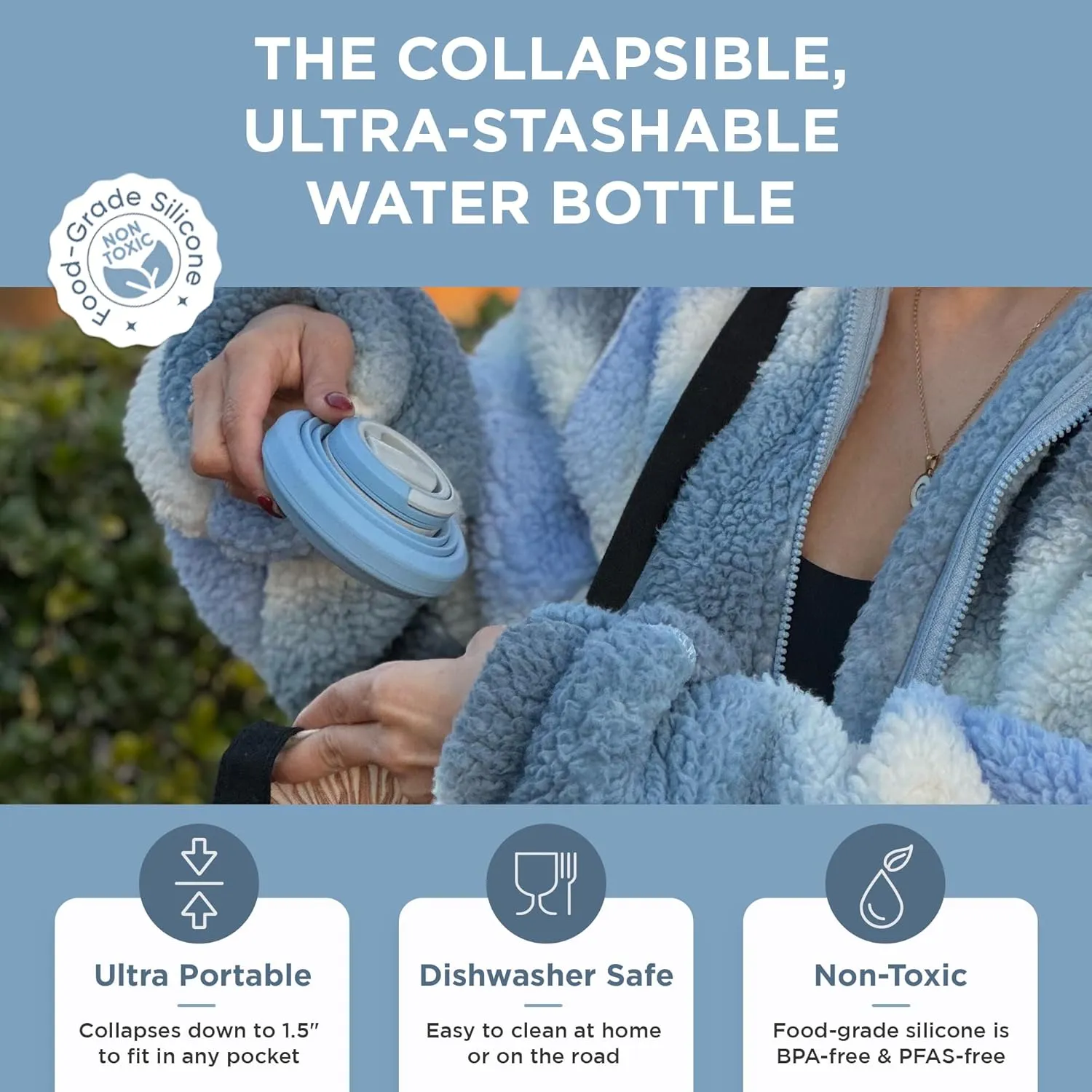 HYDAWAY Collapsible Water Bottle - 25oz I Reusable Water Bottle with Flip Top Lid for Travel, Hiking, Backpacking I Portable & Leakproof, Food-Grade Silicone, BPA Free, Collapses to 1.5”
