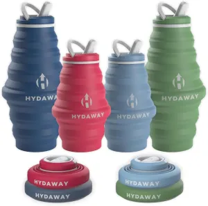 HYDAWAY Collapsible Water Bottles - 4-Pack Family Bundle - Two 17oz and Two 25oz Reusable BPA-Free Bottles with Flip-Top Lids - Leakproof and Space-Saving for Travel, Hiking, and Everyday Hydration