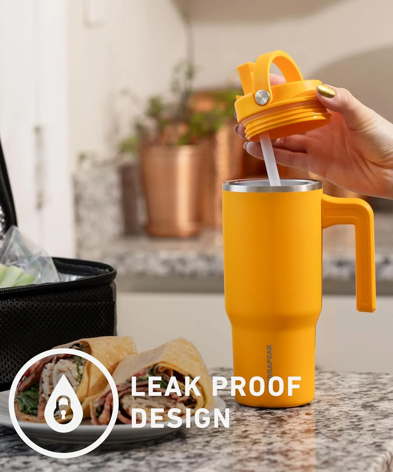 Hydrapeak Kids Voyager 18 oz Tumbler with Handle and Flip-Up Straw Lid | Spill Proof and Leak Resistant | Reusable Stainless Steel Water Bottle | Gift for Kids Boys Girls | Canary