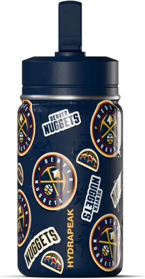 Hydrapeak x NBA Officially Licensed Denver Nuggets 14oz Mini Kids Water Bottle with Straw Lid and Handle Reusable Stainless Steel Double Wall Insulated Spill Proof Sports Gift for Boys Girls