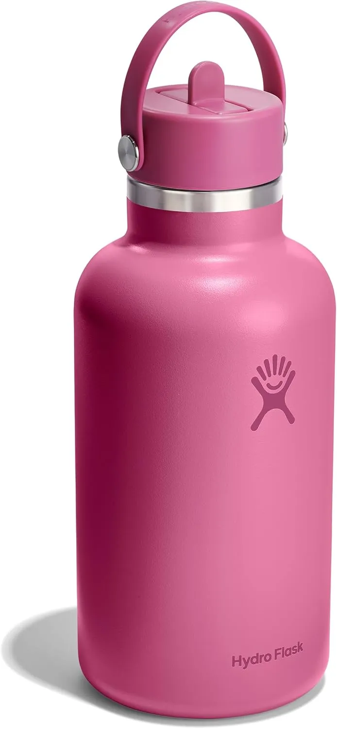 Hydro Flask Water Bottle - Insulated Stainless Steel - Wide Straw Lid, Non Spill, Leakproof in 64 Oz Reef Pink