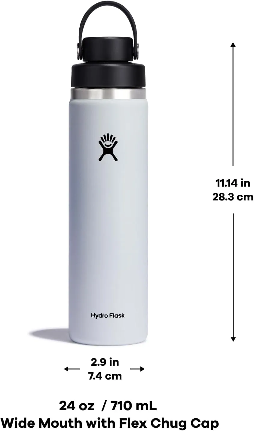 HYDRO FLASK Wide Mouth Chug Cap vacuum insulated stainless steel water bottle with leakproof closeable lid for cold water drinks, sports, travel, car and school