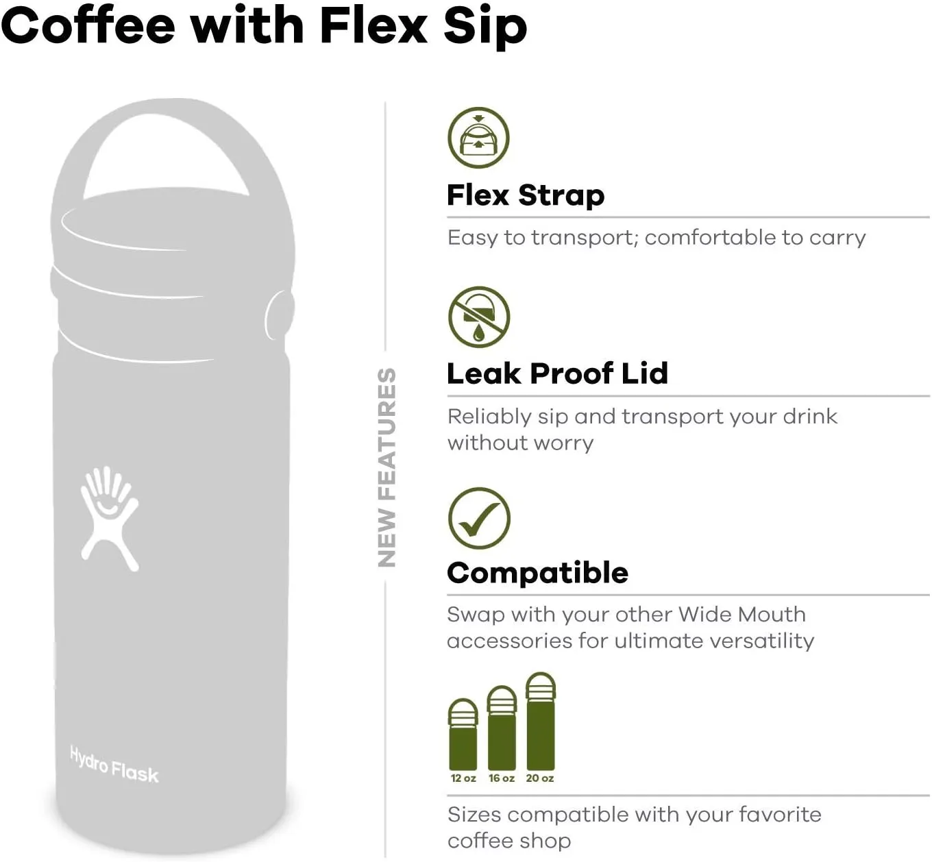 Hydro Flask Wide Mouth Flex Sip Lid Bottle - Stainless Steel Reusable Water Bottle - Vacuum Insulated, Dishwasher Safe, BPA-Free, Non-Toxic