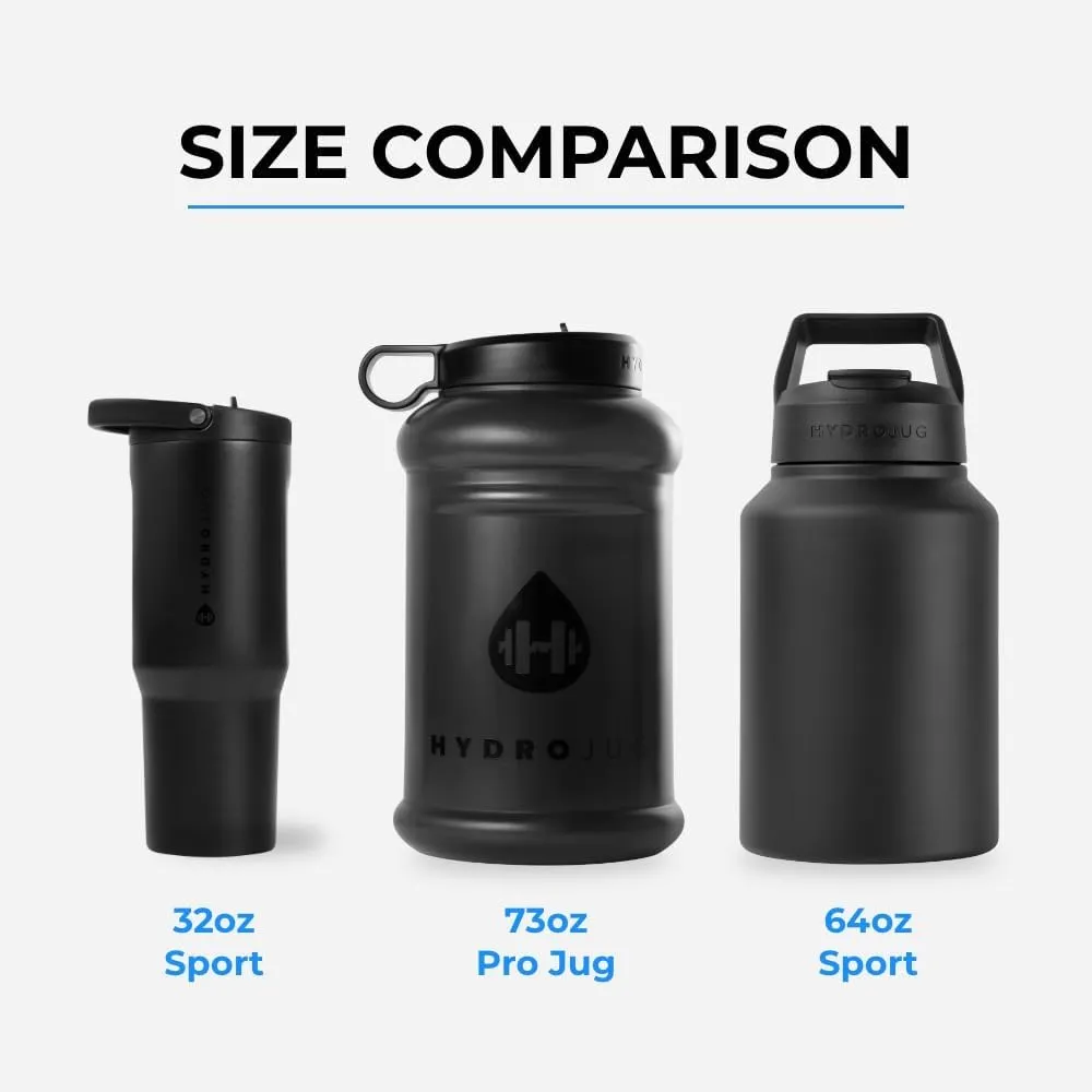 HydroJug Sport - Stainless Steel Tumbler with Straw, Vacuum Insulated, 64oz Leakproof Water Bottle, Ergonomic Design, Reusable, Dishwasher Safe, Rubber Base, Durable for Gym or Outdoors, Light Blue