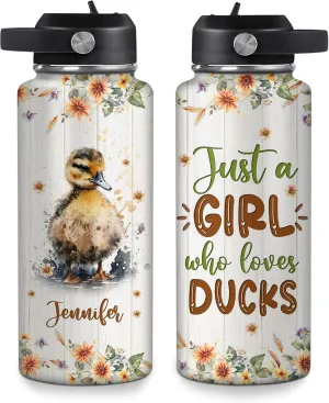 Hyturtle Personalized Duck Water Bottle - Custom Name Insulated Stainless Steel Bottle with Leak-Proof Lid 18oz 32oz - Animal Lover Gift for Women Girls Duck Lovers - Birthday & Christmas Gift