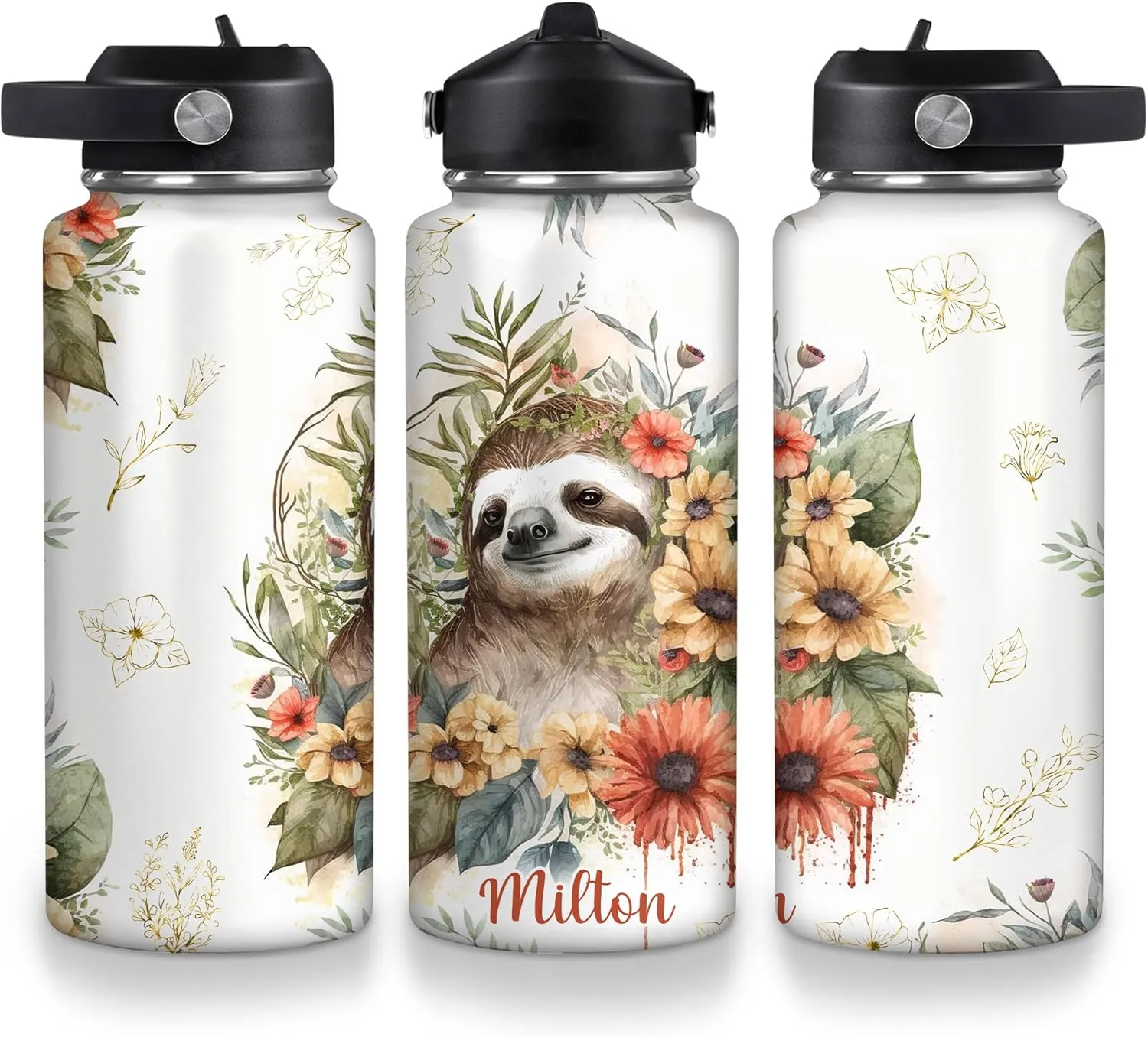 Hyturtle Personalized Gift for Sloth Lovers - Animal Lover Gift for Women Girls on Birthday Christmas - Sloth Lover Gifts - 18oz 32oz Stainless Steel Bottle - Insulated Travel Water Bottle