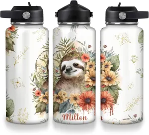 Hyturtle Personalized Gift for Sloth Lovers - Animal Lover Gift for Women Girls on Birthday Christmas - Sloth Lover Gifts - 18oz 32oz Stainless Steel Bottle - Insulated Travel Water Bottle
