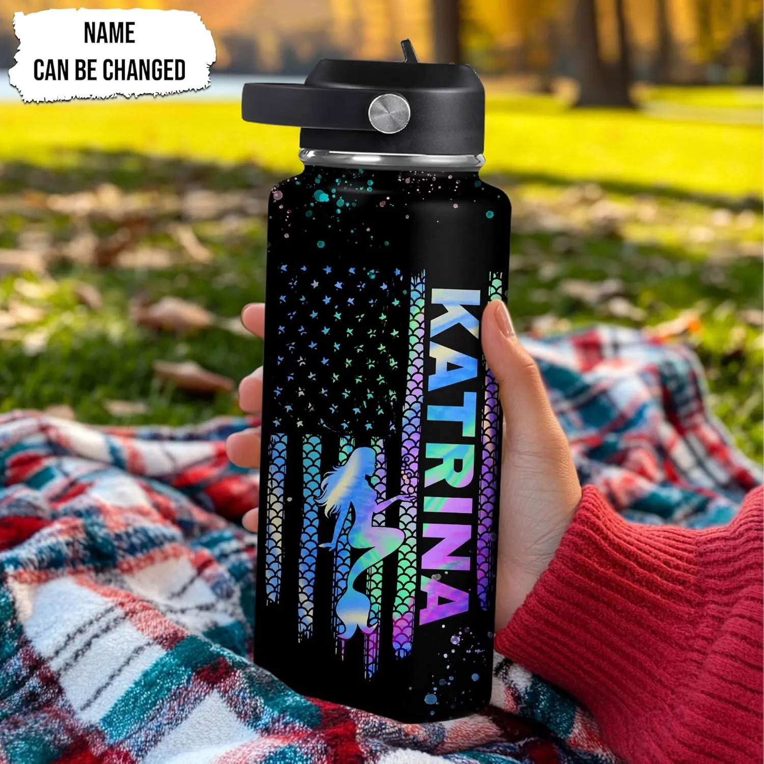 Hyturtle Personalized Gifts For Mermaid Lover - Birthday Christmas - A Hippe The Spirit Of A Mermaid 18oz 32oz Stainless Steel Bottle With Straw Lid Gifts For Women Girl Daughter Friend
