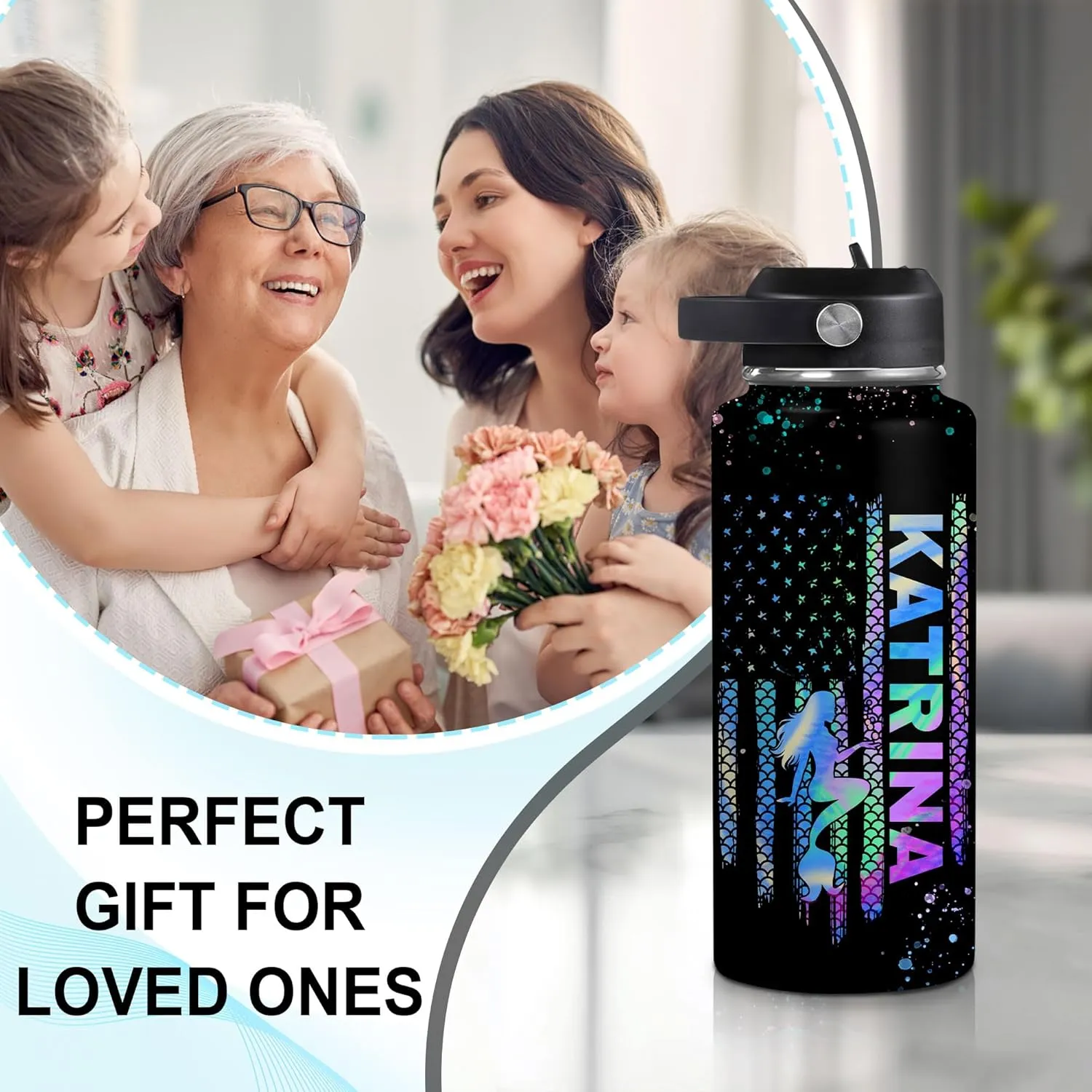 Hyturtle Personalized Gifts For Mermaid Lover - Birthday Christmas - A Hippe The Spirit Of A Mermaid 18oz 32oz Stainless Steel Bottle With Straw Lid Gifts For Women Girl Daughter Friend